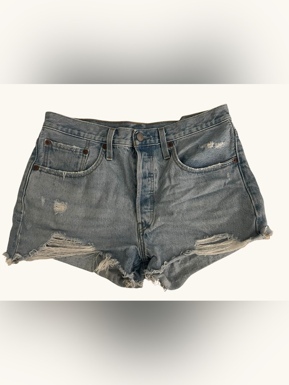 Levi's Distressed Light Blue Denim Button Fly Women’s Shorts